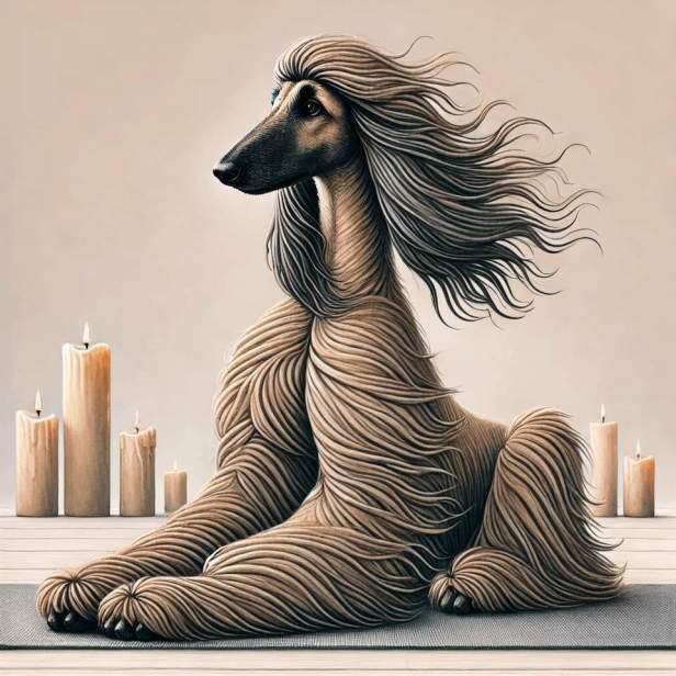 Afghan Hound relaxing in Yoga pose