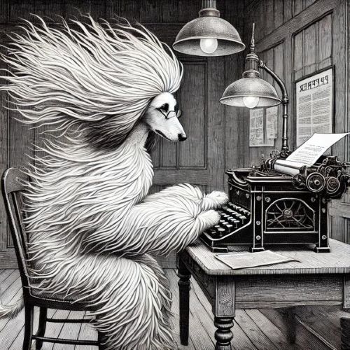 Afghan Hound with flowing coat creating a newsletter